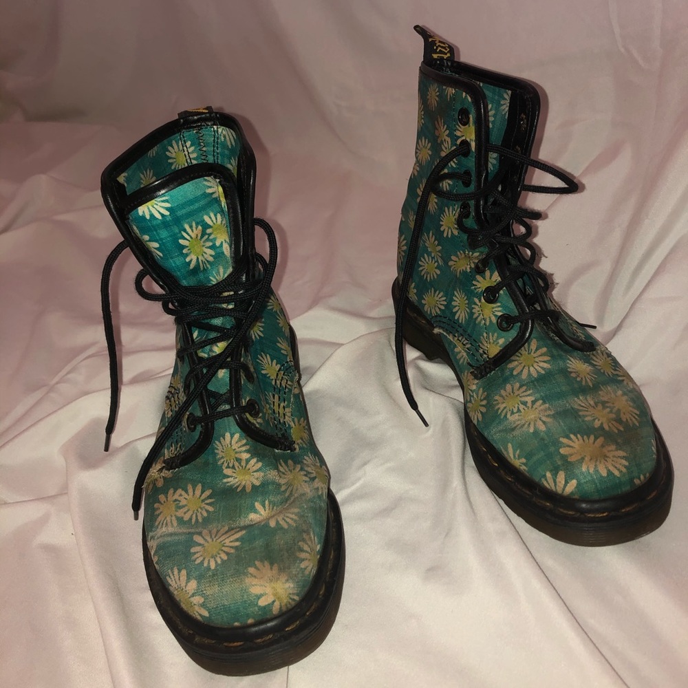 Blue and white floral Dr. Marten boots